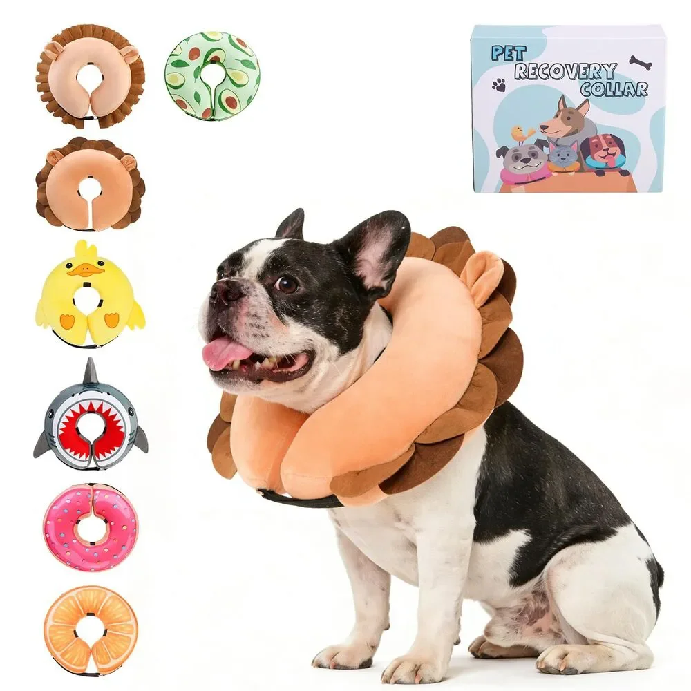 Inflatable Dog Cat Cone Collar, Soft Donut for Dogs After Surgery (Lion, M)